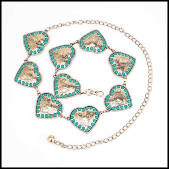 Western Metal Concho Belt Adjustable Chain Waist Y2K Cowgirl Chic - Picture 4 of 7